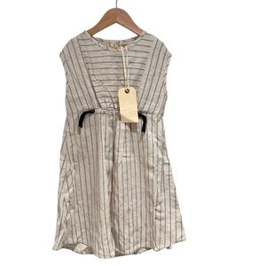 COKLUSH neutral beige linen striped dress - nwt - girls size 7
